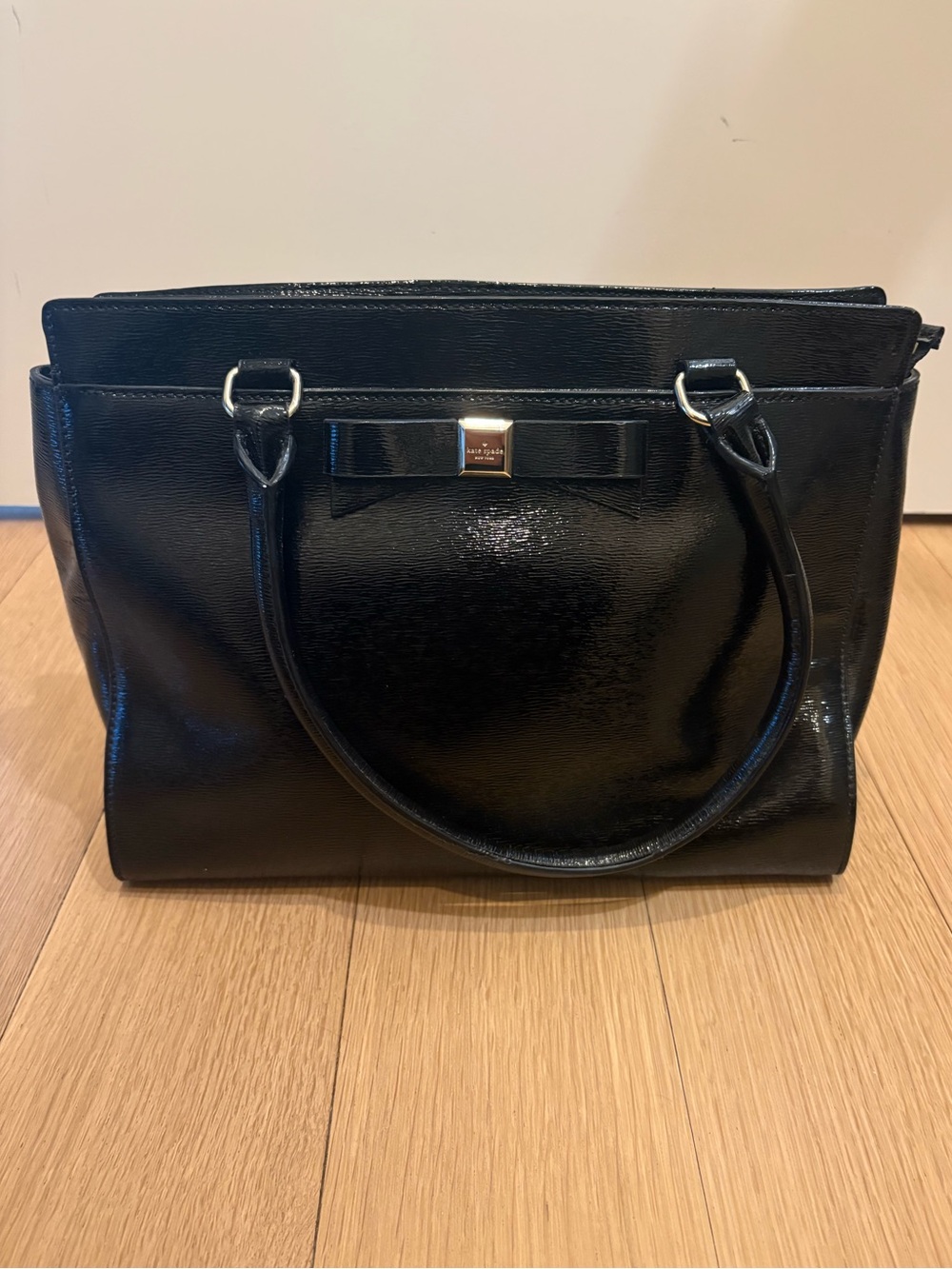 kate spade Black Patent Leather Satchel with Bow Detail